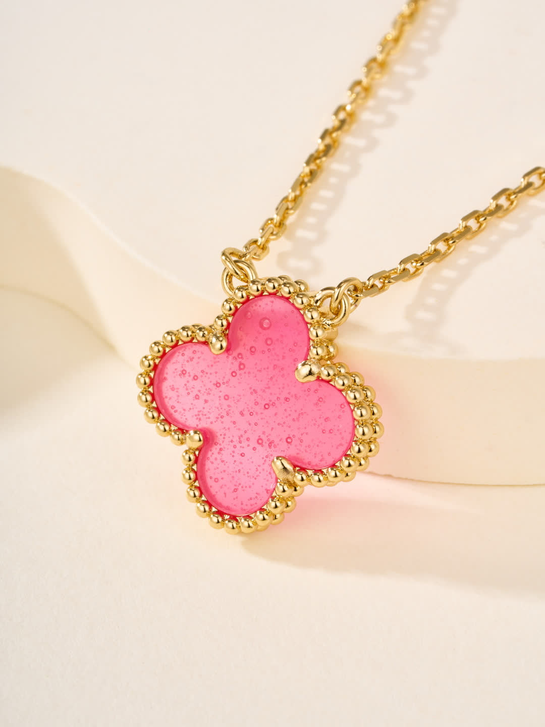 Van Cleef & Arpels Magic Alhambra Pink Enamel Gold Necklace